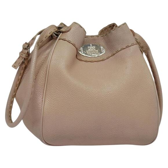FENDI Celeria Shoulder Bag Leather Beige Silver - Picture 1 of 12